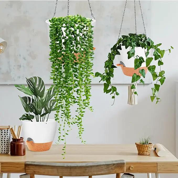 GARDIFE Hanging Planter, 10 inch Hanging planters for Indoor. Outdoor Plants, Self Watering Plant Pot, 2 Pack Large self Watering Hanging Planter, White by GreenHaven Gardens