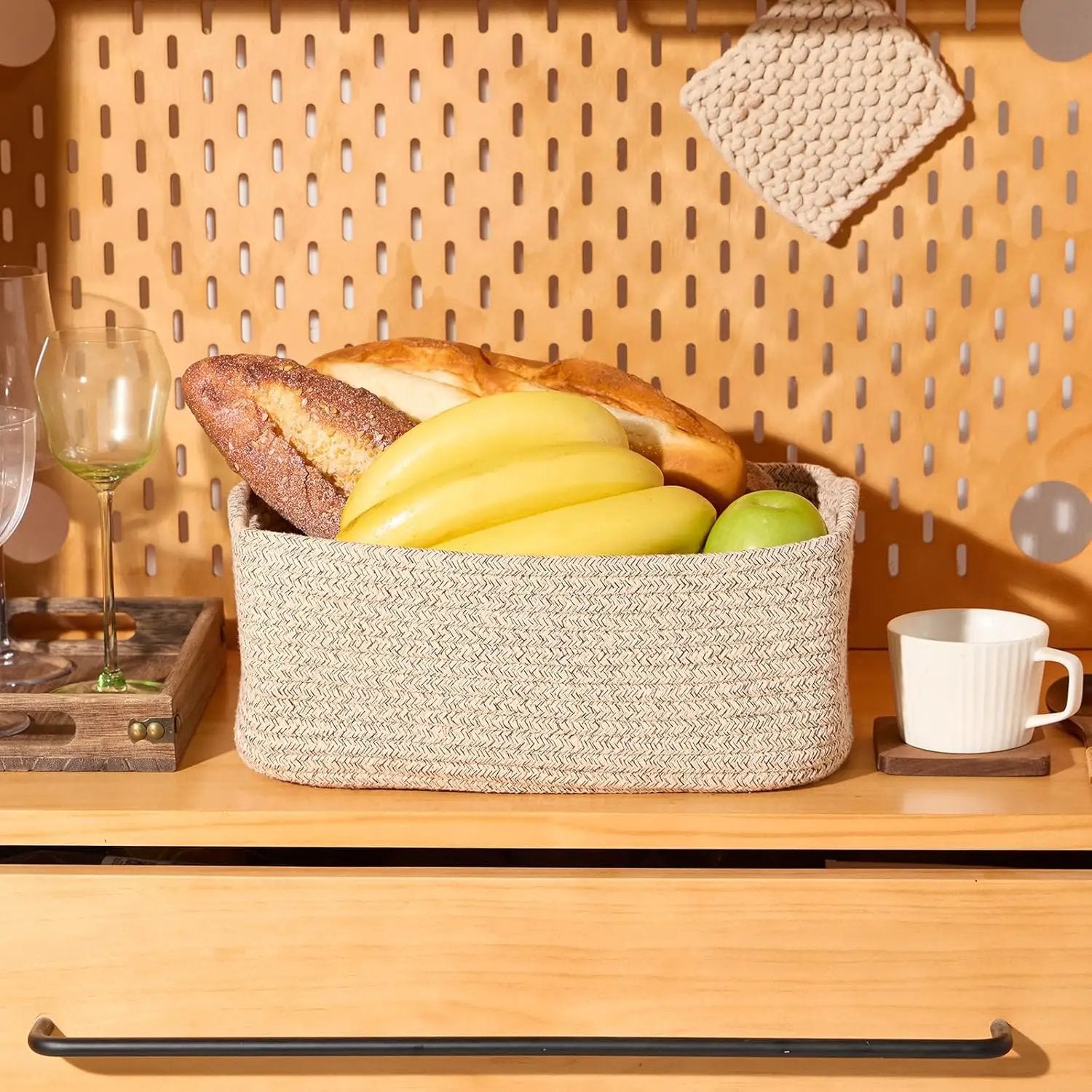 Small Storage Baskets for Organizing | Closet Organizer Bins | Shelf Toy Basket | Woven Rope Baskets | Cube Decorative Box | Shallow Basket | 13x8.5x5.1” | 4 Packs Mixed Brown by GreenHaven Gardens