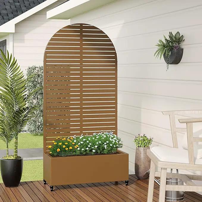 Casaphoria Metal Raised Garden Bed with Trellis and Wheels, 72"x35"x16" Arched Planter Box for Climbing Plants, Vegetables & Vines, Features Drainage Holes and Privacy Screen (Brown-Louvered) by GreenHaven Gardens