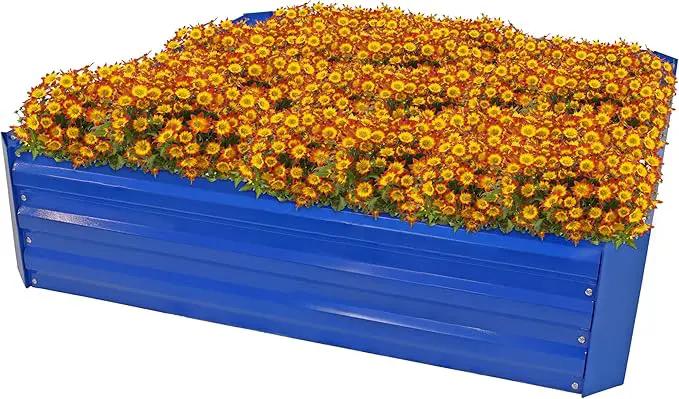 Sunnydaze Galvanized Raised Garden Bed - Metal Raised Bed for Gardening - Outdoor Planter Box for Flowers, Plants, and Vegetables - Blue - 12” H Square by GreenHaven Gardens