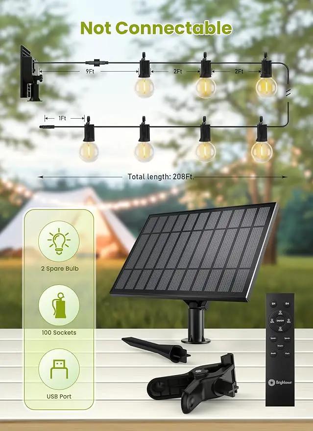 Brightown 208FT Solar String Lights Outdoor Waterproof with Remote, Solar Patio Lights with 100 Shatterproof LED Bulbs, 3 Light Mode, Dimmable & Timer, Hanging String Lights for Porch Garden Bistro by GreenHaven Gardens