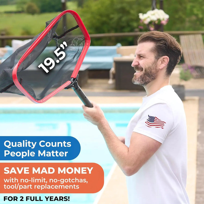 ProTuff 19.5" Fine Pool Net – 2 Year Unconditional Free Replacement – Cleans 3X Faster Than Vacuums – Wide Pool Skimmer with Deep Bag for Easy Maintenance – Skimmer Net for Leaves, Bugs & Other Debris by GreenHaven Gardens