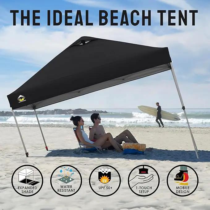 CROWN SHADES 10x10 Pop Up Canopy Tent - Patented Center Lock One Push Instant Outdoor Canopy Beach Tent with STO-N-Go Bag 8 Stakes & 4 Sand Bags，Black by GreenHaven Gardens