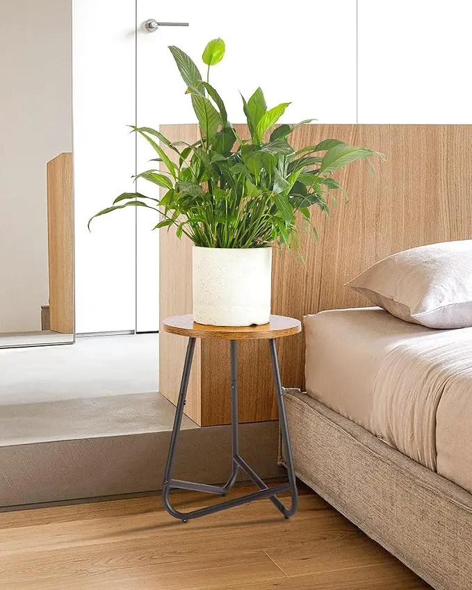 Indoor Plant Stand,Mid Century Wood Stand Plant Table,Modern Plant Stool for Outdoor,Metal Tall Holder for Flower Pots,Small Round Side End Table (Rustic Brown, 15 inch set of 2) by GreenHaven Gardens