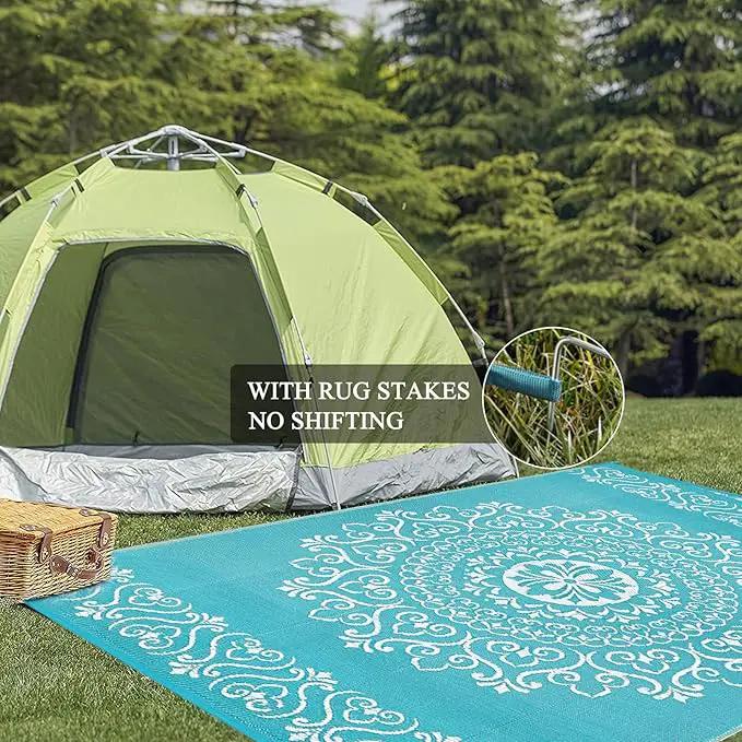 Pauwer Waterproof Outdoor Rug 6x9, Reversible Plastic Straw Patio Camping Rug, Indoor Outdoor RV Mat Carpet for Deck, Camper, Porch, Balcony, Backyard, Picnic, Floral Teal by GreenHaven Gardens