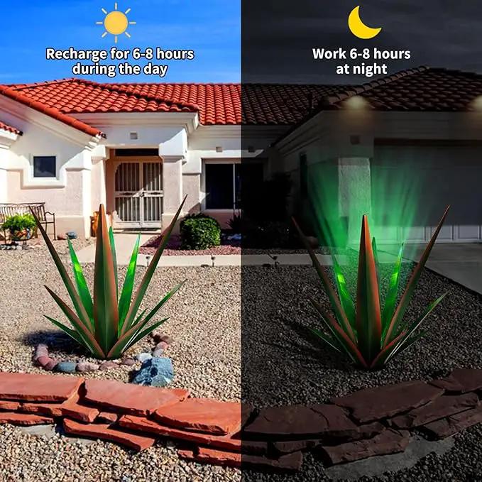 Large Tequila Rustic Sculpture, Rustic Metal Agave Plants for Outdoor Patio Yard, Home Decor Hand Painted Metal Agave Garden Yard Statue, Outdoor Lawn Ornaments (Black - L (W/Solar Light)) by GreenHaven Gardens