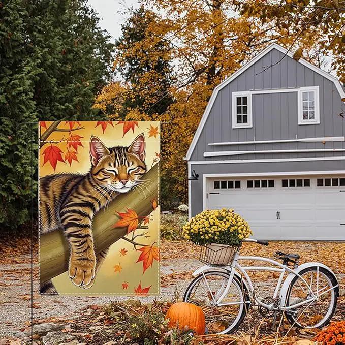 Fall Garden Flag Autumn Cat Garden Flag 12x18 inch Double Sided Fall Thanksgiving Maple Leaves Holiday Flags Decorations for Yard Outdoor Porch (Flay 1805) by GreenHaven Gardens