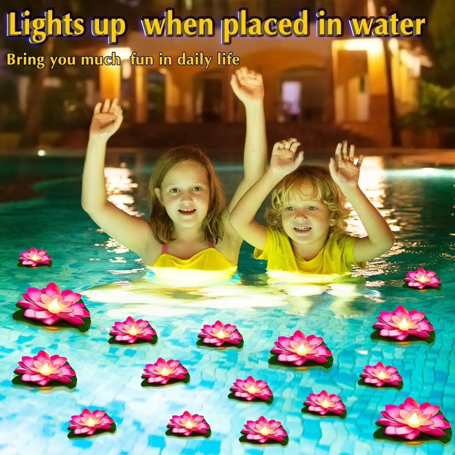 Liliful 24 Pcs Diwali Lotus Decoration Pool Floating Lights, Artificial Flowers Lotus with LED,Lily Pads Water Lantern for Indian Puja Home Decoration(3.94 Inch, 5.91 Inch,Pink) by GreenHaven Gardens