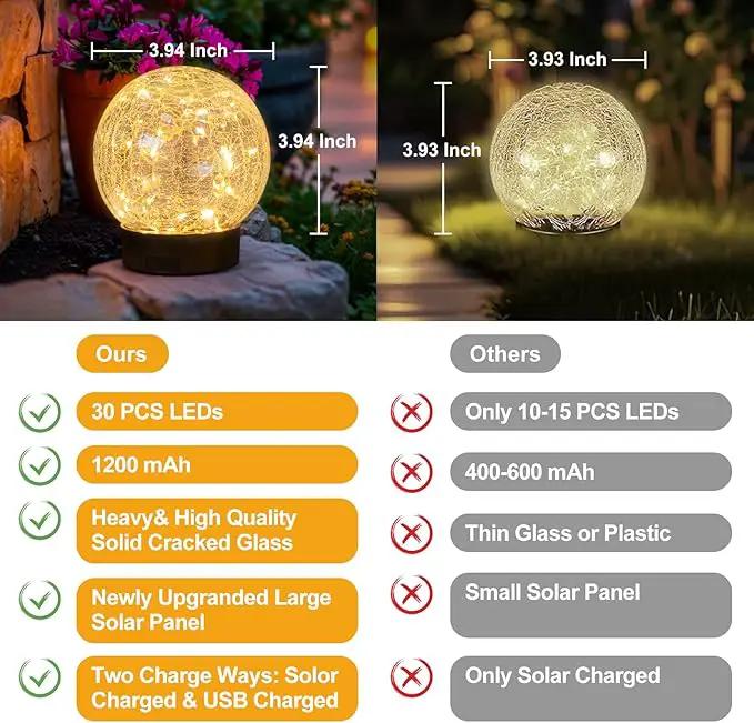 Beautyard Solar Globe Lights Outdoor USB Charged Garden Decor 3.94" Diameter 30LED 1000mAh Solar Globe Lights for Outdoor Indoor Mothers Day Gifts Holiday Decor(3.94'' Medium 4 Pack Warm White) by GreenHaven Gardens