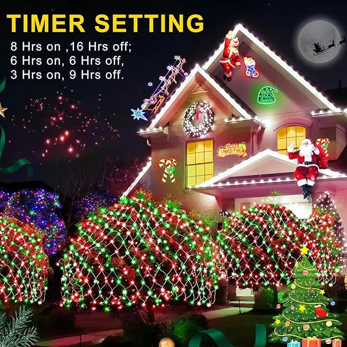 KNONEW Christmas Net Lights 360 LEDs 13ft x 9.8ft Outdoor Mesh Lights Connectable Waterproof 8 Modes & Timer Plug-in Net Fairy Lights for Bushes Garden Party Wedding Holiday,Red and Green by GreenHaven Gardens