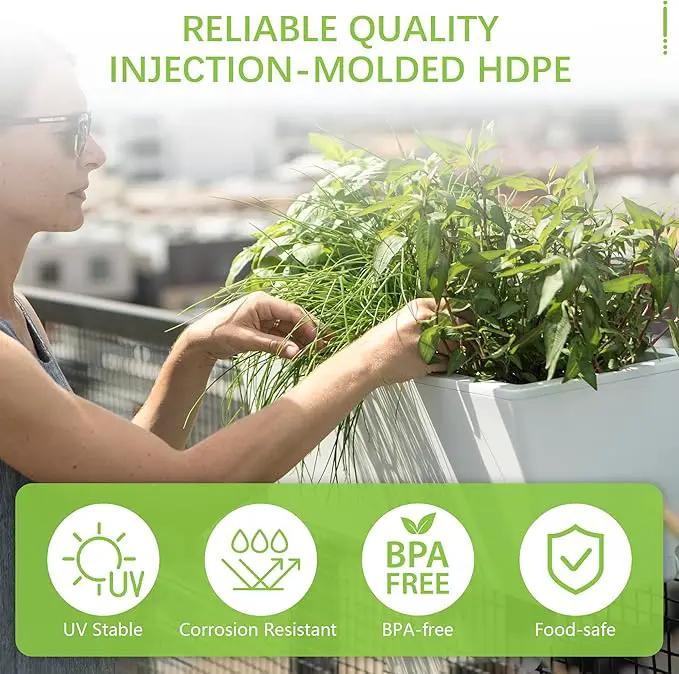 Glowpear Self Watering Railing Planter Box - 23.6", White - UV Stable, Scalable Plant Pot with Water Gauge, Indoor Outdoor for Vegetables, Flowers, Herbs, and Succulents by GreenHaven Gardens