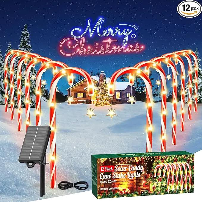 WdtPro Outdoor Christmas Decoration, 12 Pack 28.3FT Solar Powered 72 LED Christmas Candy Cane Lights with Stakes, 10 Lighting Modes Waterproof Christmas Lights Outside Decorations for Yard, Garden by GreenHaven Gardens