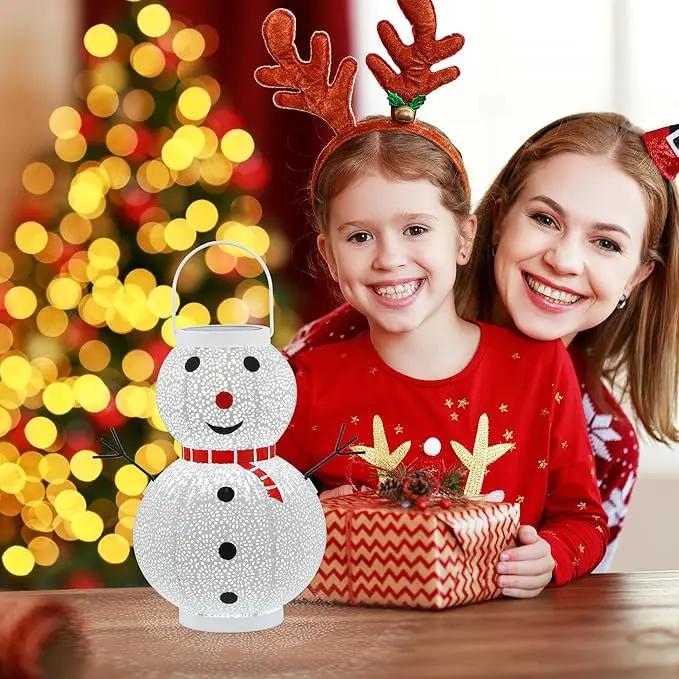 Christmas Decorations Snowman Solar Lantern - Snowman Solar Hanging Lantern Outdoor Waterproof , Metal Standing Solar Powered LED Lantern Decorative Lights for Outside Garden Yard Porch - White by GreenHaven Gardens