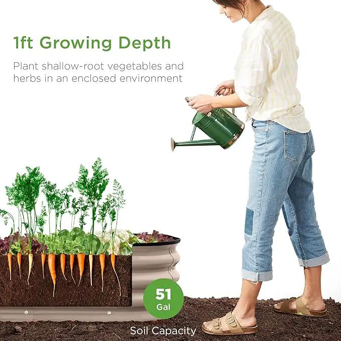 Best Choice Products 4x2x1ft Outdoor Metal Raised Garden Bed, Oval Deep Root Planter Box for Vegetables, Flowers, Herbs, and Succulents w/ 51 Gallon Capacity, Rubber Edge Guard - Taupe by GreenHaven Gardens