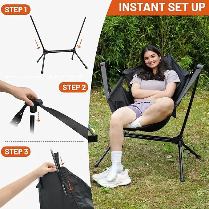 Himalaya Hammock Camping Chair, Swinging Portable Folding Camp Chairs for Adults Heavy Duty Foldable Oversized Rocker with Aluminum Alloy Frame for Outdoor Lawn，Backyard，Beach and Patio Sport by GreenHaven Gardens