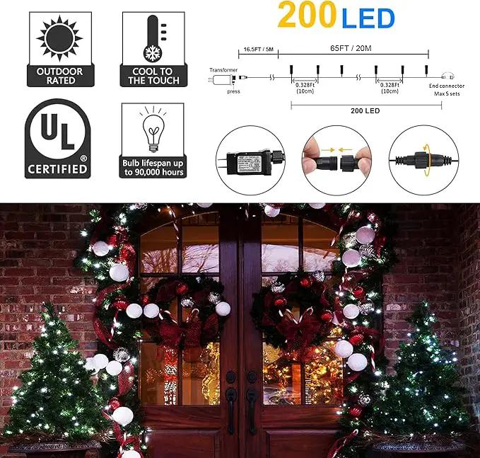 weillsnow White Christmas Fairy Lights Plug in, 200 LED 66FT Waterproof Christmas String Lights, 8 Modes with Memory for Outdoor Indoor Wedding Garden Christmas Decorations (66FT, White) by GreenHaven Gardens