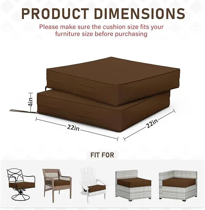 Patio Chair Cushions 22 X 22 X 4 Inch Waterproof Outdoor Seat Cushions for Patio Furniture, Outdoor Sofa Couch Pads with Ties & Handle, Set of 2, Chocolate by GreenHaven Gardens