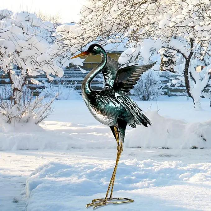 chisheen Crane Garden Statue Sculpture, Metal Heron Outdoor Decor, Yard Art Bird Decoy for Backyard Pond Patio Porch Lawn Decorations by GreenHaven Gardens