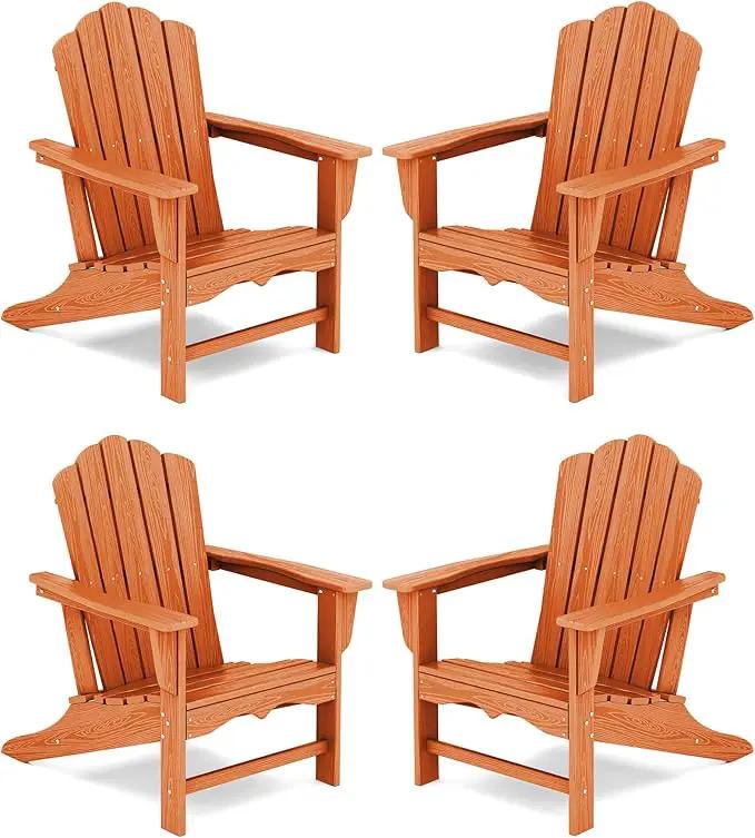 KINGYES HDPE Adirondack Chair Chair Set of 4, Classic All-Weather Adirondack Chair, Orange by GreenHaven Gardens