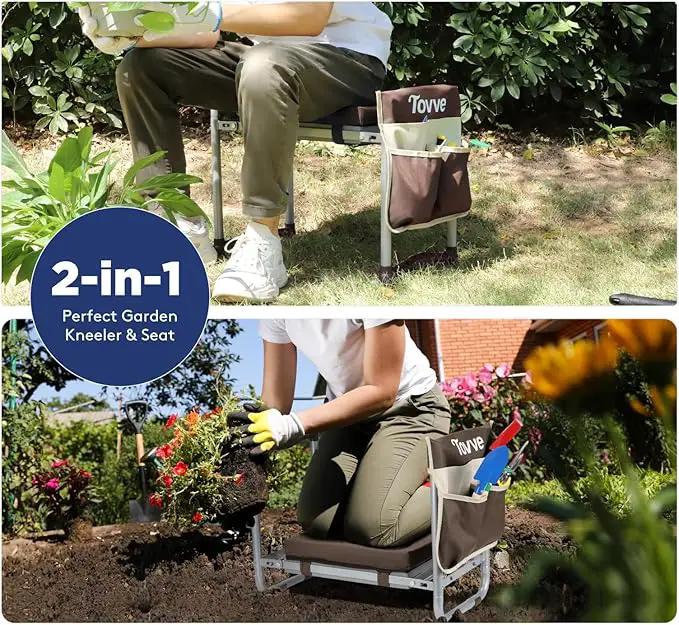 Foldable Garden Kneeler and Seat, Heavy Duty Garden Stool with 10" Wide Detachable Kneeling Pad, Portable Garden Bench Chair with Large Garden Tool Bag, Gardening Gifts for Women, Seniors, Mom by GreenHaven Gardens