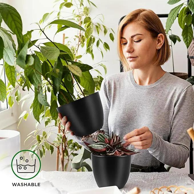 Plant Pots with Multi Drainage Holes - 10 Pieces Versatile, Sturdy Plastic, Stackable Design Home Decor Flower Pots for Indoor and Outdoor Gardening - Black by GreenHaven Gardens