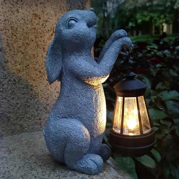 Rabbit Solar Garden Statues,Resin Rabbit Figurine Decorations with Solar Lights Lantern, Outdoor Figurines Lawn Garden Statue Decor Art for Lawn,Yard, Balcony Ornament. by GreenHaven Gardens