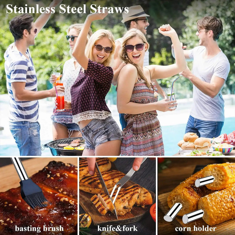 ROMANTICIST 25pcs Extra Thick BBQ Grill Accessories, Fathers Day Grilling Gifts Set for Men Dad, Heavy Duty Grill Tools Utensils Kit with Spatula, Tongs in Aluminum Case for Birthday Silver by GreenHaven Gardens