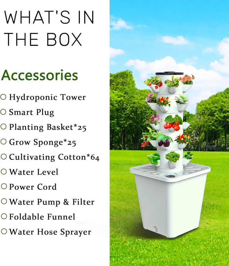 SJZX Hydroponics Growing System Kit, 12L Large Capacity Hydroponic Tower, 5 Tiers Indoor Outdoor Gardening System for Beginner with Water Pump & APP Auto Timer, Vertical Garden Planter Kits (25 Pods) by GreenHaven Gardens