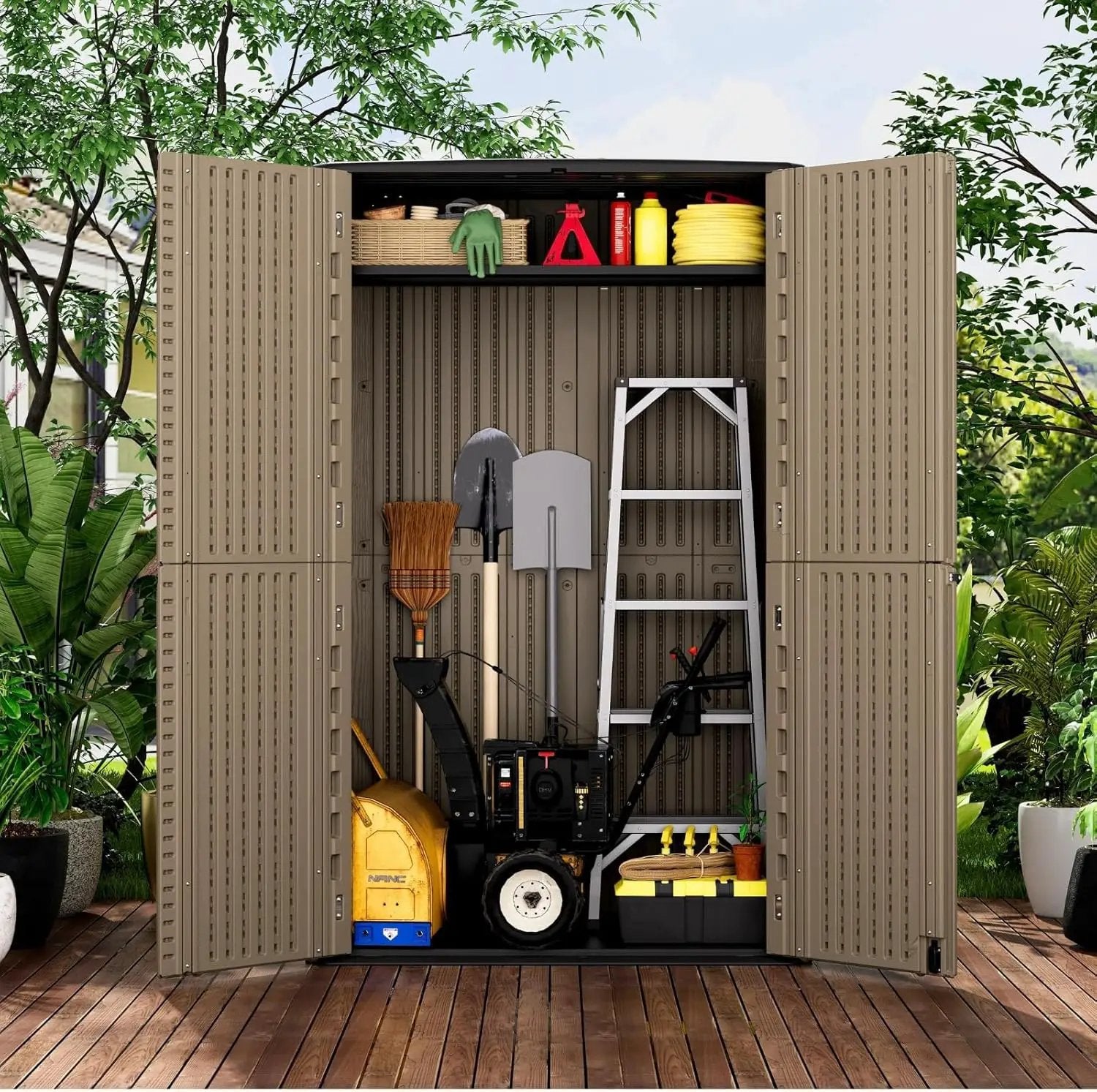 ZZM Large 67 Cu.ft Waterproof Storage Shed, Outdoor Storage Cabinet，Durable Resin Storage for Patio Furniture, Garden Tools, Pool Accessories, Mower Storage (Coffee) by GreenHaven Gardens