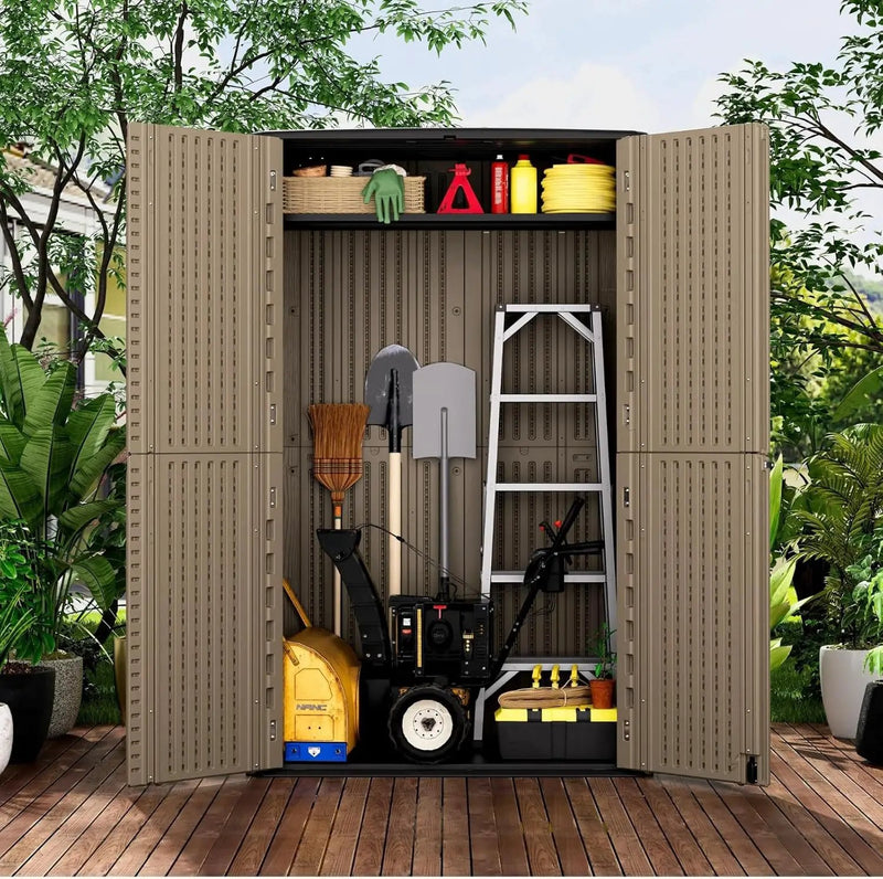 ZZM Large 67 Cu.ft Waterproof Storage Shed, Outdoor Storage Cabinet，Durable Resin Storage for Patio Furniture, Garden Tools, Pool Accessories, Mower Storage (Coffee) by GreenHaven Gardens