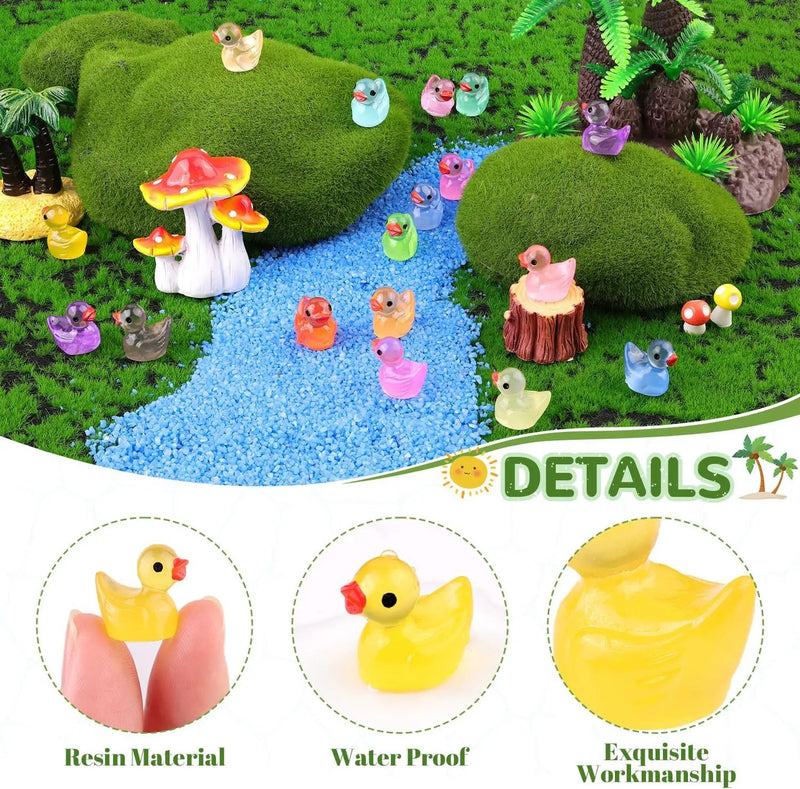 200PCS Mini Resin Animals Cute Tiny Ducks Glow in Dark,Miniature Duck Figures to Hide,Little Animal Toys Small Figurines Bulk for Topper Desk Garden Dollhouse Landscape Ornaments DIY Crafts & Decor by GreenHaven Gardens