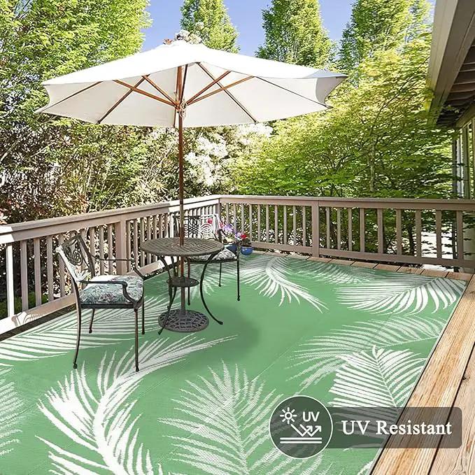Pauwer Waterproof Outdoor Rug 6x9, Reversible Plastic Straw Patio Camping Rug, Indoor Outdoor RV Mat Carpet for Deck, Camper, Porch, Balcony, Backyard, Picnic, Leaf Green by GreenHaven Gardens