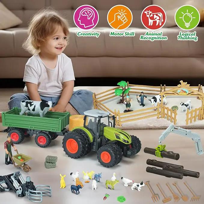 46Pcs Farm Toys, Tractor Toy w/Lights & Sound, Farm Animals Toys for 3 4 5 6 7 8+ Year Old Toddler Girls Boys Kid, Figures Farmer Vehicle Truck Fence Farm Playset Educational Learning Toys by GreenHaven Gardens