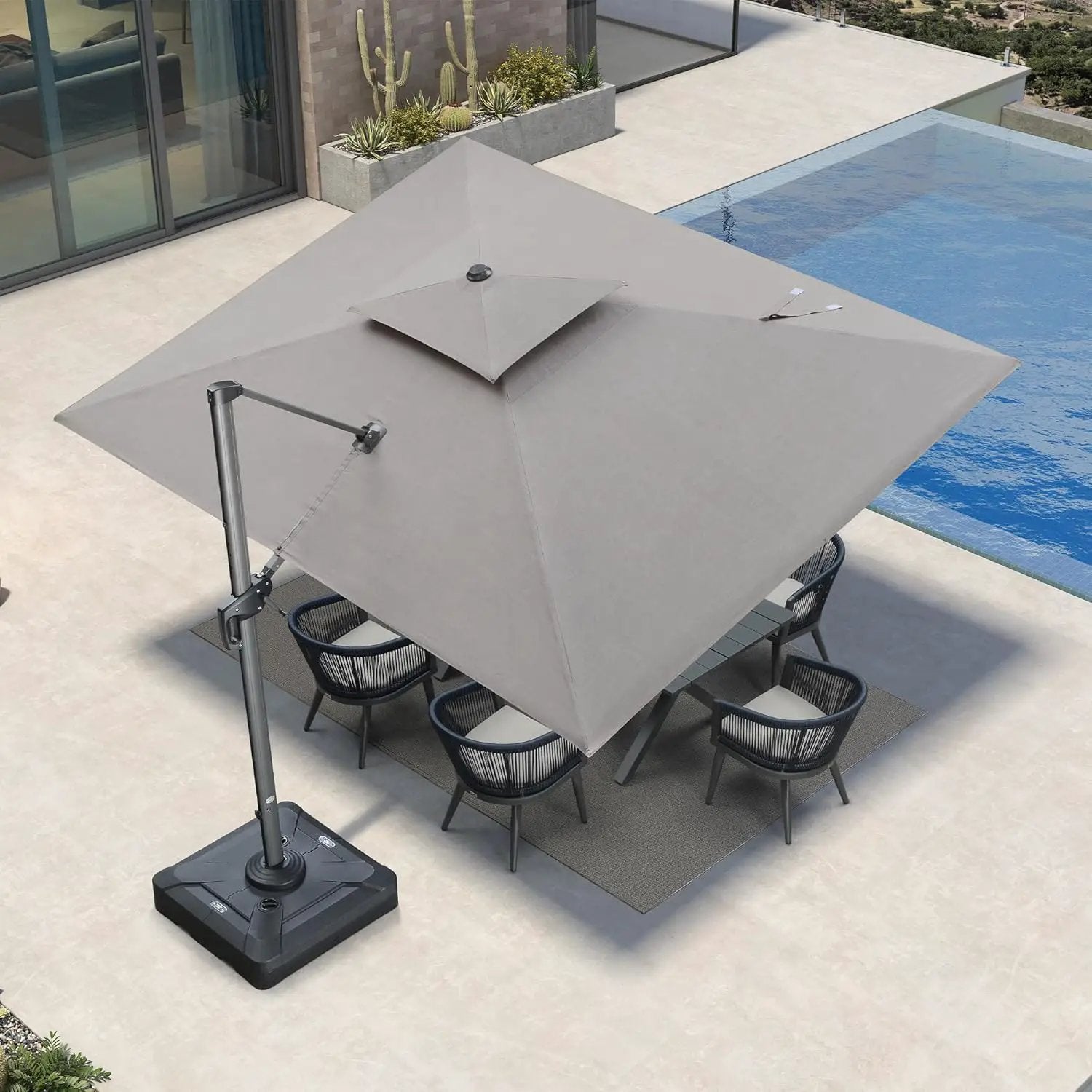 PURPLE LEAF Cantilever Umbrella 9' X 12' Outdoor Double Top Deluxe Rectangle Patio Offset Hanging Umbrella Outdoor for Garden Pool Backyard Cast Ash by GreenHaven Gardens