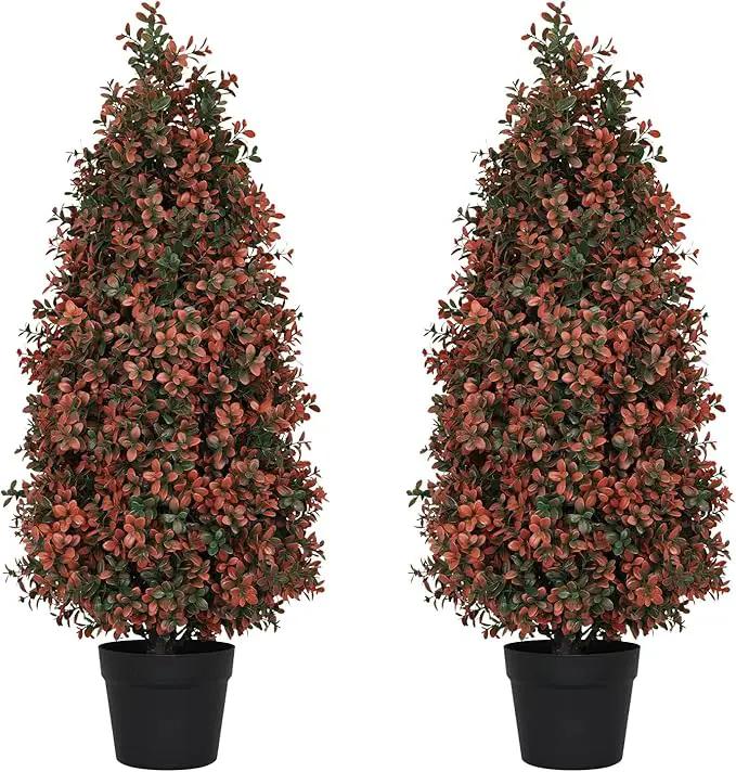 3ft Artificial Boxwood Topiary Trees (Set of 2) - UV Resistant Faux Plants for Outdoor/Indoor, Realistic 36in Fake Bushes and Shrubs for Front Porch, Planter, Patio - Low Maintenance & Evergreen by GreenHaven Gardens