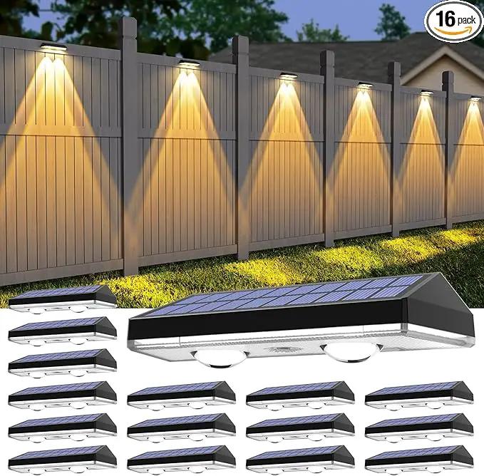 Solar Fence Lights ,Warm White & Cold White & Mixed Color 3 Modes Bright Lens LED Dusk to Dawn Deck Light, Fence Solar Lights Outdoor Waterproof,Solar Outdoor Lights for Backyard/Railing/Wall (16Pack) by GreenHaven Gardens