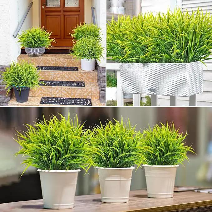 Ouddy Decor 16 Bundles Artificial Plants Outdoor Fake Grass Greenery Stems UV Resistant Faux Plastic Plants Shrubs for Spring Summer Home Garden Pathway Window Box Front Porch Decor, Yellow by GreenHaven Gardens