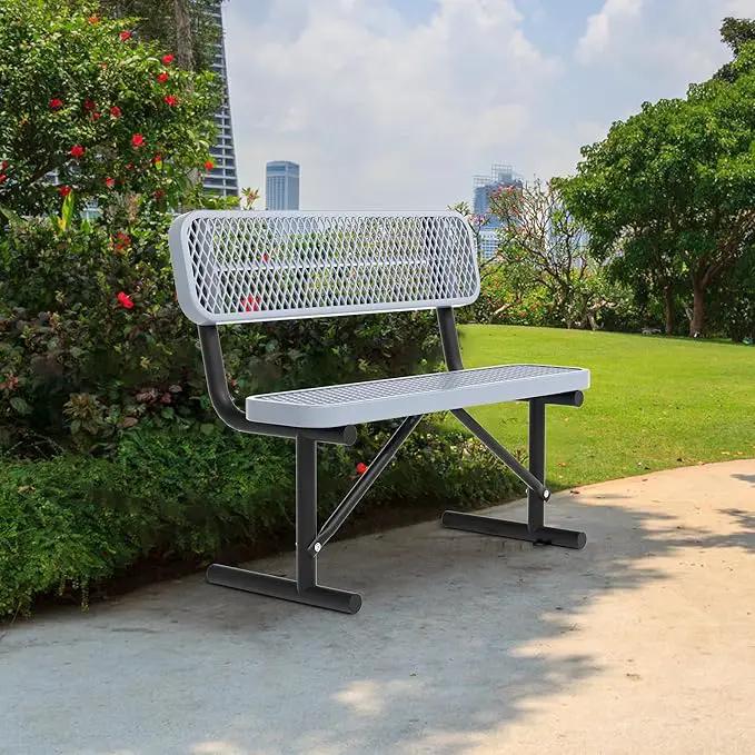 Heavy Duty Park Bench with Back Portable Frame, Outdoor Steel Bench with Backrest, Outdoor Park Bench Expanded Metal Mesh Bench for Lawn, Park, Deck, Garden, Patio, Porch, Black (Gray, 4FT) by GreenHaven Gardens
