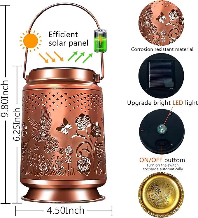 KY&BOSAM Solar Lanterns Outdoor Waterproof Rose Hummingbird Garden Decor Birthday Gift for Women Mom Grandma Hangings Solar Lights Metal Diwali Decoration Outside Lantern for Yard Patio Backyard Porch by GreenHaven Gardens