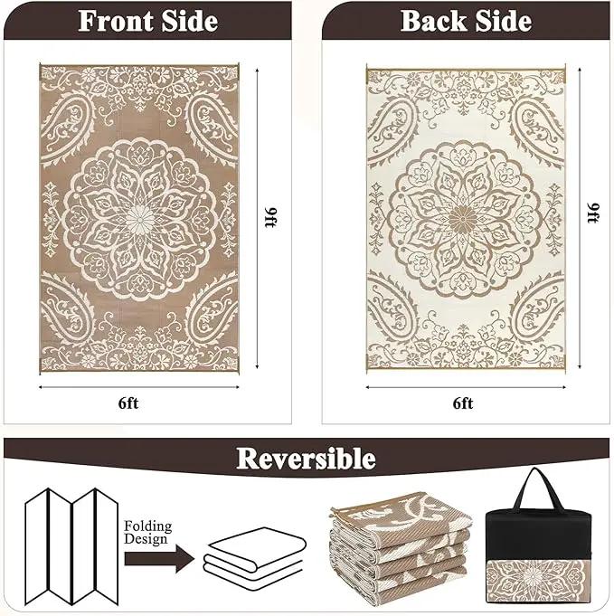 Pauwer Waterproof Outdoor Rug 6x9, Reversible Plastic Straw Patio Camping Rug, Indoor Outdoor RV Mat Carpet for Deck, Camper, Porch, Balcony, Backyard, Picnic, Boho Brown by GreenHaven Gardens