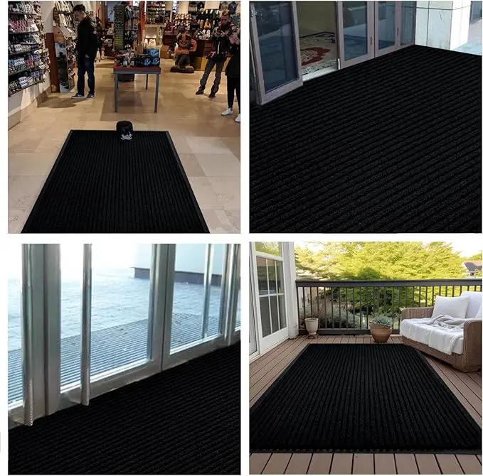 fani Heavy Duty Large Outdoor Indoor Entrance Black Doormat Waterproof Low Profile Entrance Rug Front Door Mat Patio Anti-Skid Rubber Back, 48x120 inch (Jet Black) by GreenHaven Gardens