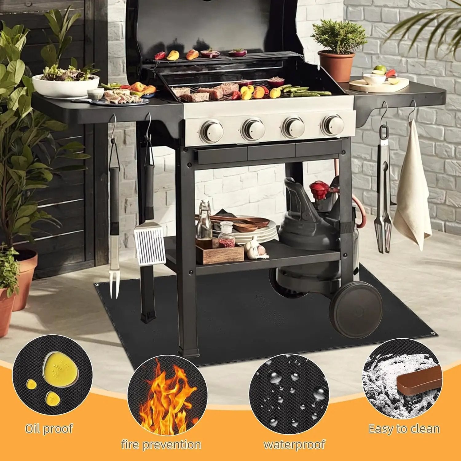 Under Grill Mat for Outdoor Grilling, 70 x 48 inches Double-Sided Fireproof Waterproof BBQ Protector for Deck and Patio Under Grill Mat for Outdoor BBQ by GreenHaven Gardens