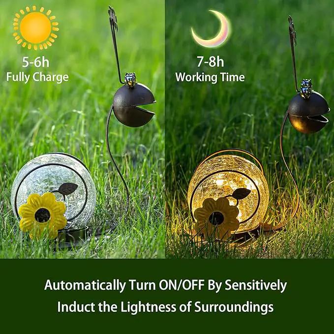 Solar Snail Garden Lights - 2 Pack Cracked Glass, Warm White Metal, Waterproof for Patio Yard Lawn by GreenHaven Gardens