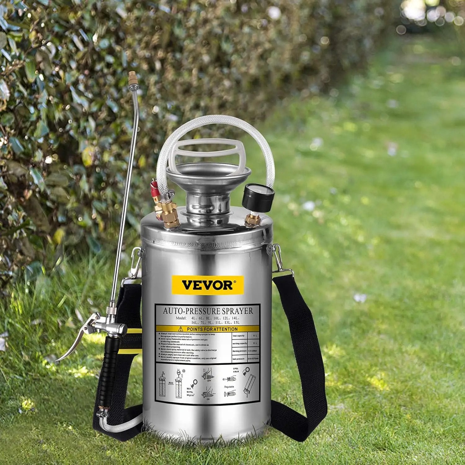 Happybuy 1.5 Gallon Stainless Steel Sprayer, 16" Wand&3.3FT Reinforced Hose, Hand Pump Sprayer with Pressure Gauge, Safety Valve&Adjustable Nozzle, Weed Sprayers for Lawn, Gardening & Sanitizing by GreenHaven Gardens