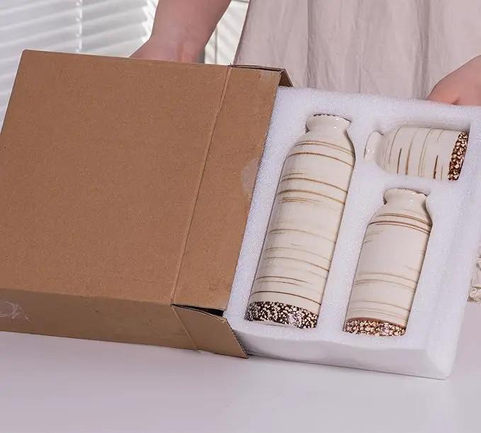 Beige Ceramic Vase Set of 3, Farmhouse Decorative Vase for Pampas Grass, Living Room, Bathroom, Bookshelf, Centerpieces Beige by GreenHaven Gardens