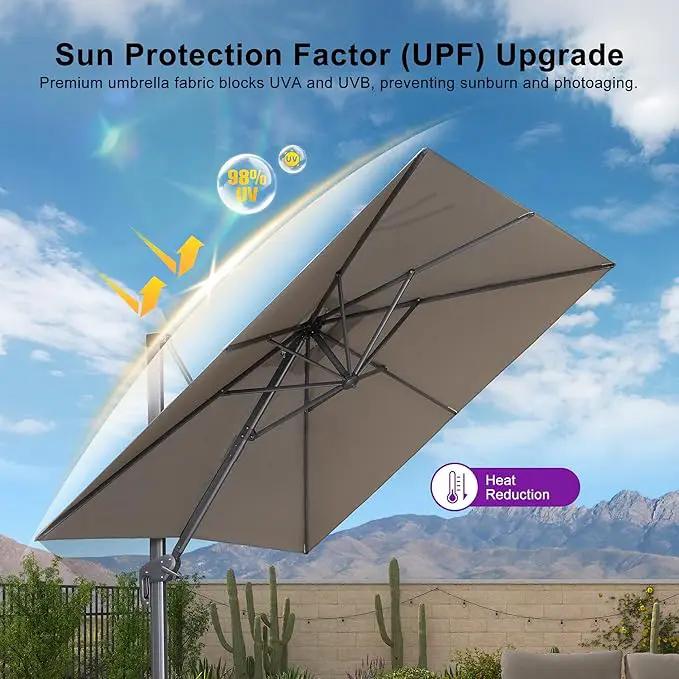 PURPLE LEAF 10' X 13' Patio Umbrella Large Rectangle Outdoor Aluminum Cantilever Umbrella with 3-Year Fade Resistance Recycled Fabric and 360-degree Rotation for Deck Pool Garden, Ash Mocha by GreenHaven Gardens