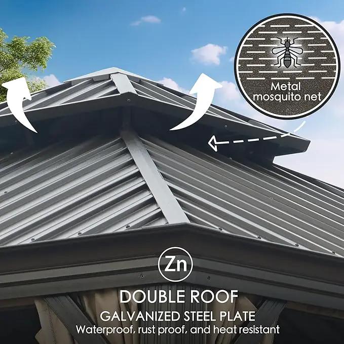 Kozyard Alexander 12' X 16' Hardtop Permanent Aluminum Metal Gazebo with Galvanized Steel Double Roof Canopy, Curtain and Netting Pavilion for Patio, Backyard, Deck, Lawn (Gray) by GreenHaven Gardens