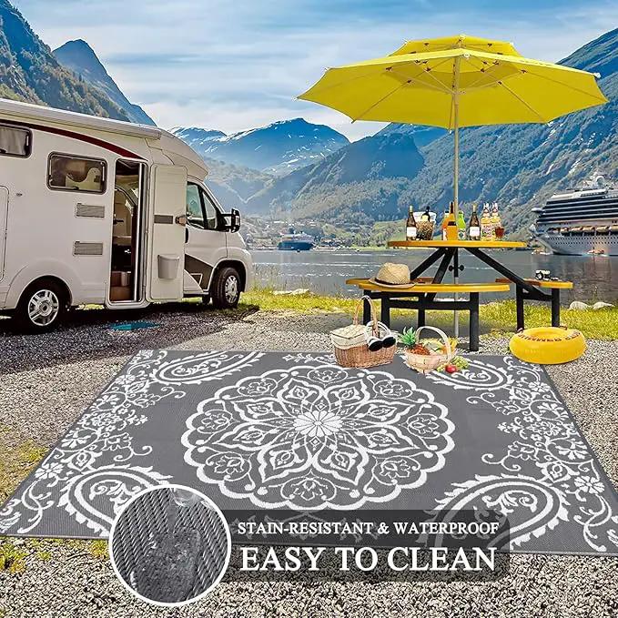 Pauwer Waterproof Outdoor Rug 10x14, Reversible Plastic Straw Patio Camping Rug, Indoor Outdoor RV Mat Carpet for Deck, Camper, Porch, Balcony, Backyard, Picnic, Boho Grey by GreenHaven Gardens