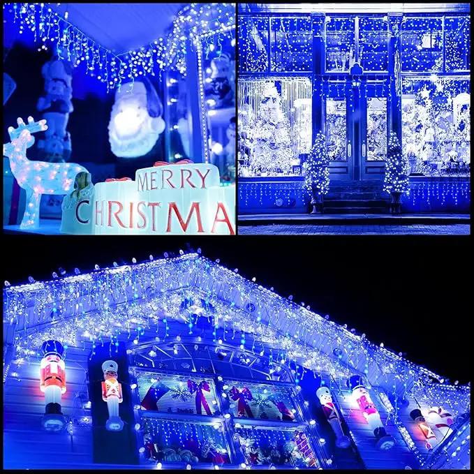 Solar Christmas Lights Outdoor Waterproof Christmas Decorations Curtain Lights 320LED 29.5ft 60 Drops, Solar Powered Rechargeable Fairy Lights for Party, Wedding, Home Decorations(Blue) by GreenHaven Gardens