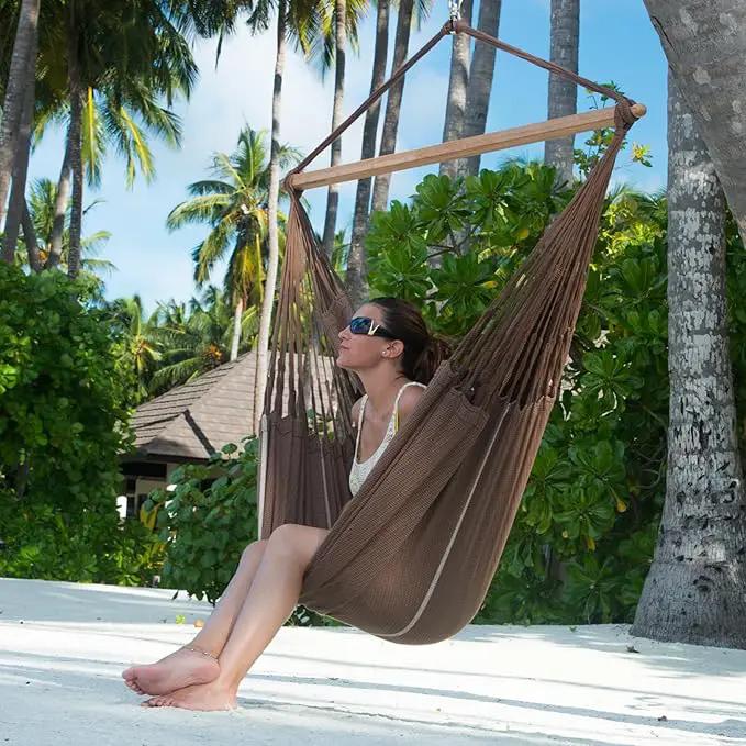 LA SIESTA® XL King Habana Cotton Hammock Chair Swing & Tree Mount Kit - Hammock Swing Chair w/Suspension Kit for Trees Beams & Posts - Indoor Outdoor Hanging Chair for Bedroom Patio - Chocolate by GreenHaven Gardens